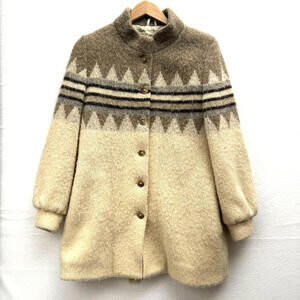 Wool Blend Cream & Taupe Patterned Button-Up Coat